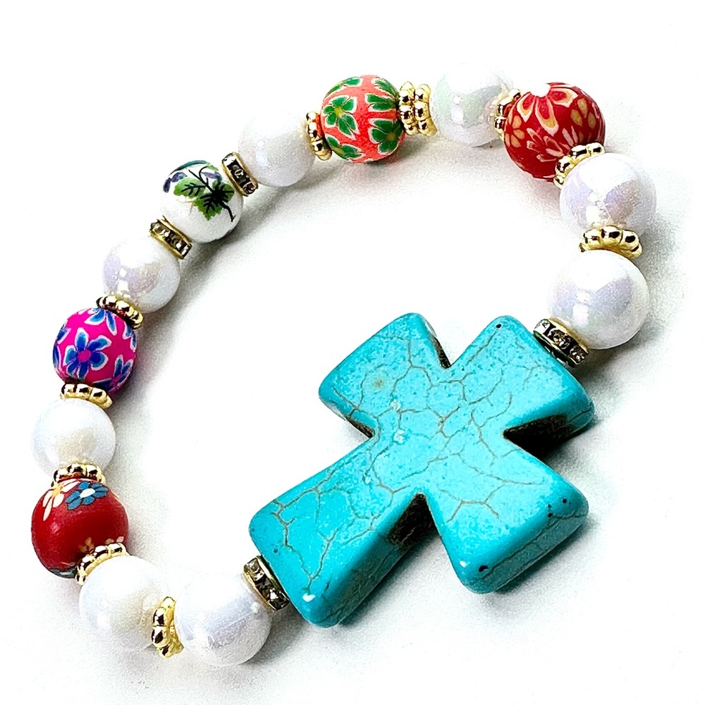 Turquoise floral stretch bracelet